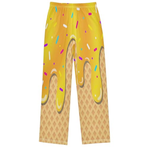 Boy's Pants Gold Ice Cream Jogger Pants Elastic Waist Long Bottoms Trousers with Pockets 6-14 Years