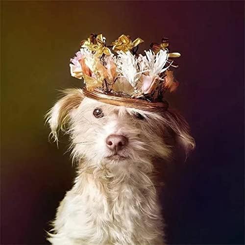 美しい花白い犬の動物の肖像画 Diy絵 デジタル油絵塗り 番号でペイント 大人のためのdiyデジタルキャンバス絵画ギフト キッズペイントナンバーキット 30x30cm フレームレス 捧呈