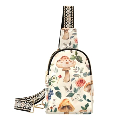 Sling Bag for Women Mushroom Rose Forest Crossbody Backpack Purse Small Cross Body Bags Travel Shoulder Bags Chest Bag Casual Daypack