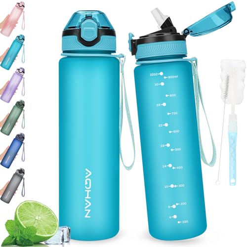 AOHAN 1L Water Bottle with Flip Top Lid and Straw