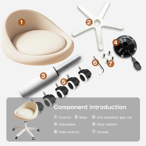 Image of Rolling Stool Chair with Backrest, Round PU Leather Adjustable Height Hydraulic Swivel Rolling Stool for Spa Salon Tattoo Massage Doctor Dental Medical Office Beige