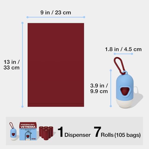Image of VETRESKA Dog Poop Bag with Dispenser, Leak Proof and Extra Thick Pet Waste Bags for Dog Walking and Cat Litter, Rose & Amberwood Scented, 105 Count