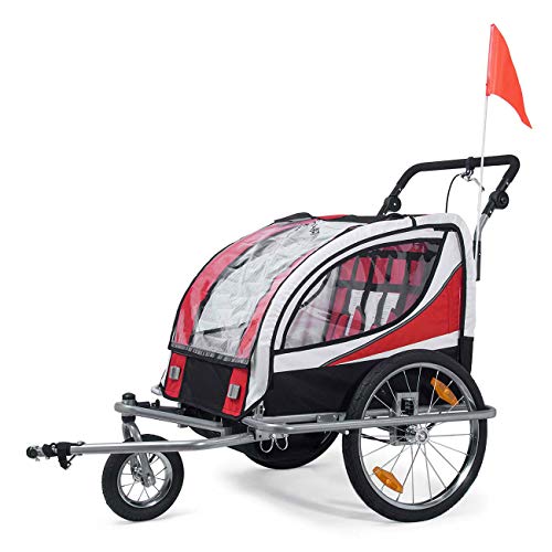 SAMAX 360° zwenkbare Fietskar/Aanhangwagen 2in1 en Buggy Geveerde Transportkar Kinderfietskar voor 2 kinderen - in Rood… - Afbeelding 8