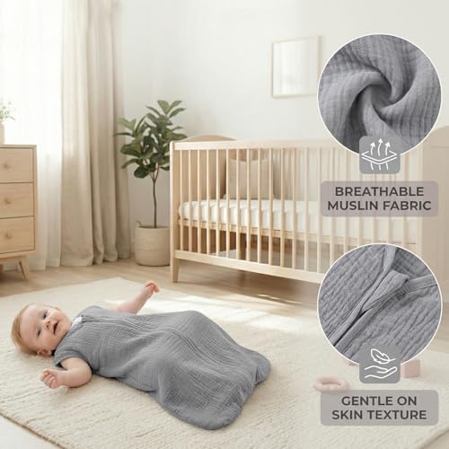 Image of BSTOPPT 2 Pack Baby Sleep Sack 18-24 Months 100% Organic Cotton Muslin Baby Sleeping Bag 2-Way Zipper Wearable Blankets TOG 0.3 (Gray & Pink Butterfly, X-Large)