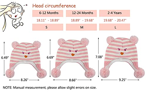 Muryobao Infant Toddler Kids Winter Beanie Hat Warm Fleece Lined Hats With Ear Flaps Pom Pom Knit Cap For Baby Girls Boys 6-12 Months Pink #TOP2