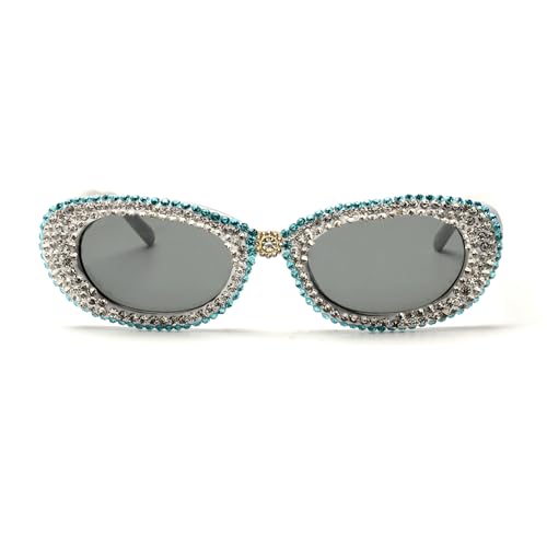 ICARA Retro Oval Rhinestone Sunglasses for Women Men 90s Styles Diamod Sun Glasses Oval Eyeglasses