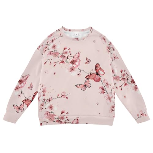 JUNZAN Pink Cherry Flowers Blossom Retro Little Girls Sweatshirts Hoodies Crewneck Kids Pullover Hoodie Camping 4T