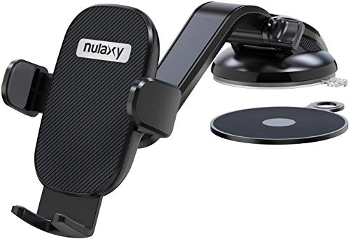 Nulaxy Support Telephone Voiture Ventouse Support Smartphone Voiture pour Pare-Brise et Tableau de Bord Porte, Rotation 360u00b0 Telephone Voiture pour iPhone 11 Pro/XS/XS Max, Samsung Galaxy S9/S10