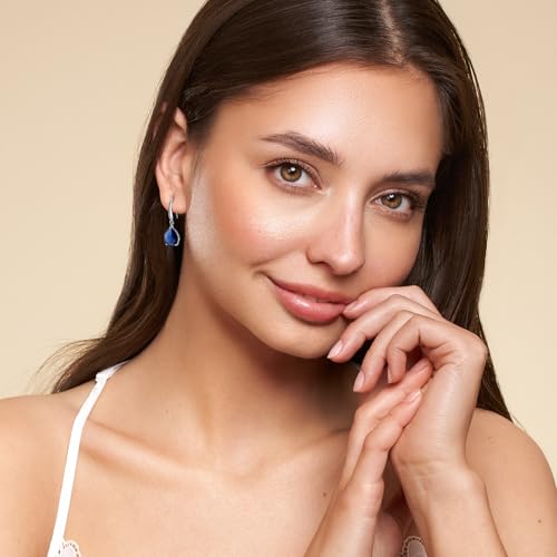 Silver Teardrop Sapphire Earrings Navy Blue Dangle Drop Earrings for Women3
