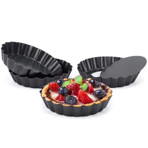 Beasea 4 Inch Tart Pan, 4pcs Mini Non-Stick Tart Pans