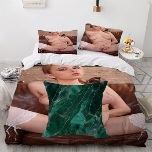 Ropa de Cama Sexy Bikini Mujer Sexy Chica Desnuda Funda nórdica con Funda de Almohada Funda de edredón Suave Transpirable Microfibra Poliéster Funda de edredón 3 Piezas 60x120cm