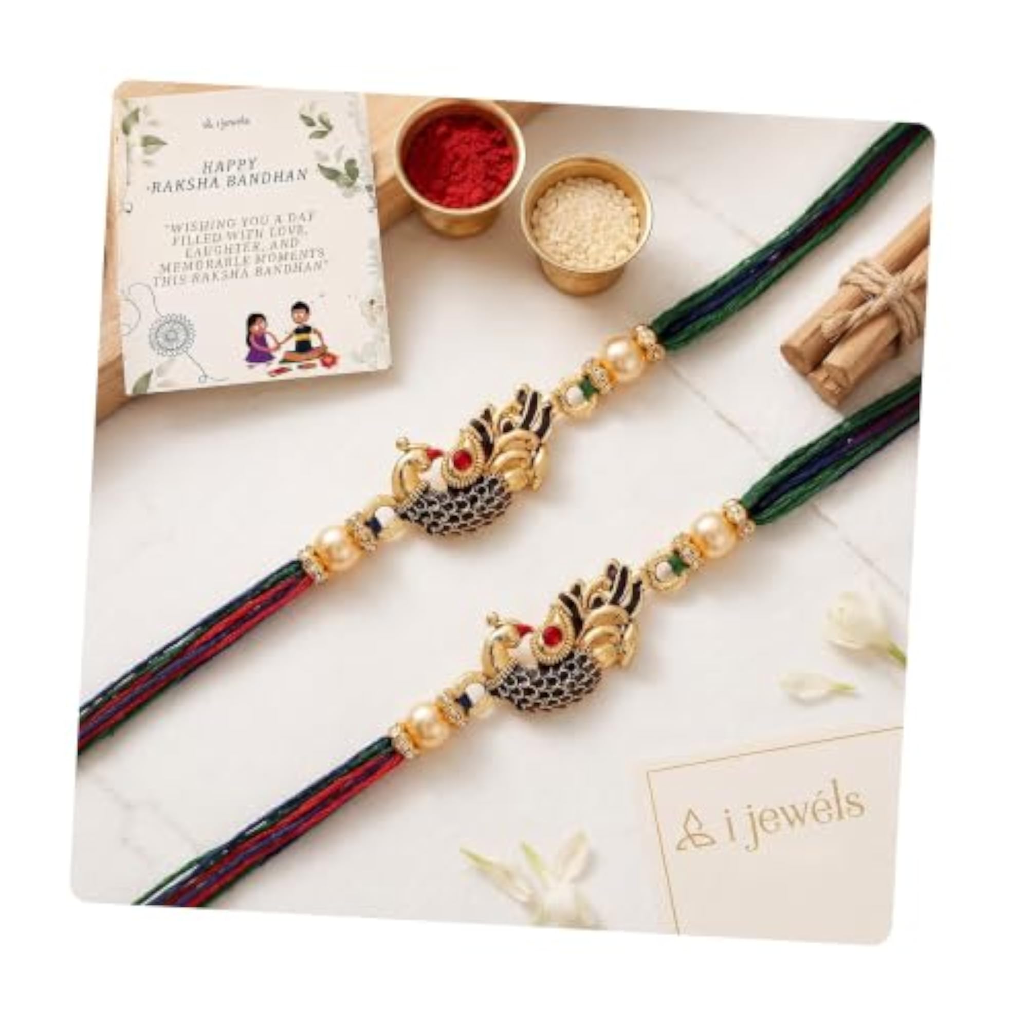 Meenakari Peacock Rakhi Set of 2, Traditional Gift