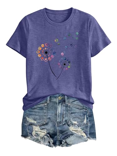 Image of Anbech Womens Dandelion Graphic T-Shirts Teen Girls Cute Sunflower Print Casual Tee Tops