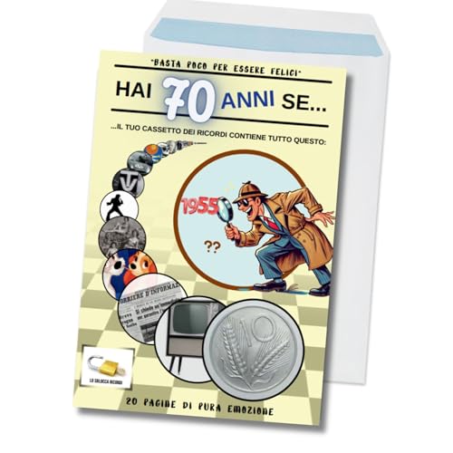 Libretto 70 anni 1955 – 20 pagine a colori di ricordi e curiosità – A4 con busta – idea regalo vintage emozionale – edizione anche per 50 e 80 anni – made in Italy (70)