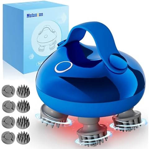 melonsun Rechargeable Electric Scalp Massager - IPX7 Waterproof Scalp Massager with 100 Kneading Nodes, 3 Speed Modes, 2 Massage Styles for Body Massage & Face Cleaning - for Women & Men (Blue Cover