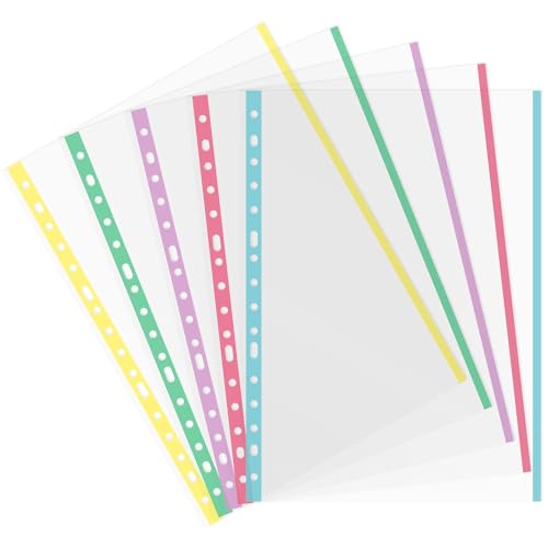 Grafoplas - Bolsa 25 Fundas Perforadas, Borde Colores Pastel, Tamaño Folio, Acabado Cristal, Lomo Reforzado, Polipropileno Extra, Perfecto Material Escolar y Oficina para Archivador Anillas