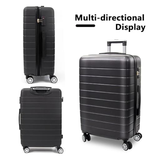 3 Piece Luggage, Modern Lightweight Suitcase with Hooks and Spinner Wheels Hard Shell Carry On Luggage with Password Lock and Telescopic Rod for Business Travel Domestic Foreign Travel,Black3