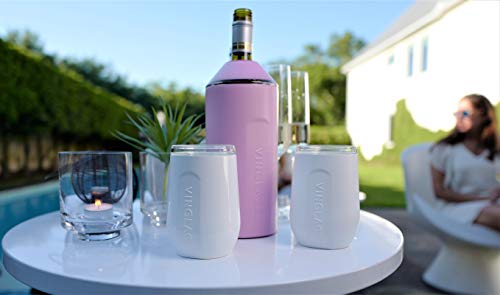 Vinglacé Wine Bottle Insulator | Stainless Steel | Double Walled | Vacuum Insulated | Tritan Plastic Adjustable Top | Keeps Wine & Champagne Cold for Hours | 10" x 11" x 12" | White