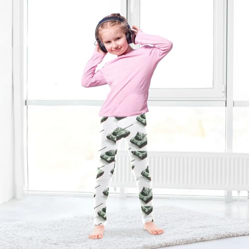 Boccsty Watercolor White Green Military Tank Girls Leggings Kids Yoga Pants Dance Active Tights 4T4