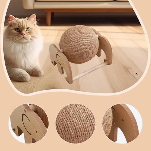 Pelota rascadora de madera noble y sisal resistente para felinos 2