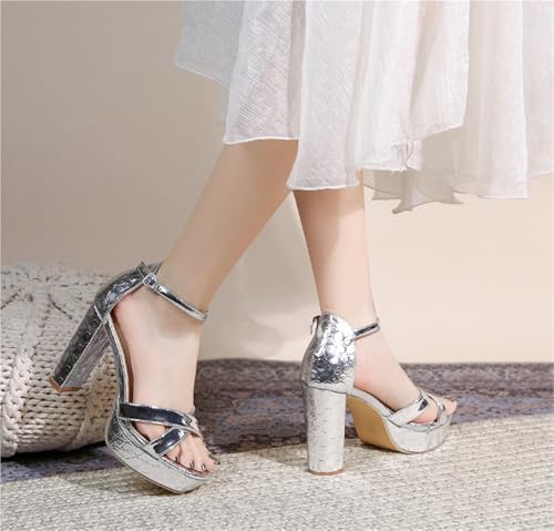 Women's Heeled Sandal Platform Round Head Chunky High Heels Open Toe Strappy High For Wedding Prom Dance Graduation Dress4