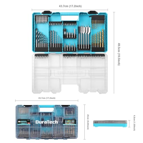 Image of DuraTech 99 PCS Drill Bit Set, High Speed Steel Titanium Drill and Screwdriver Bit Set with Tough Case for Metal, Wood, Plastic, Concrete, Brick, Masonry