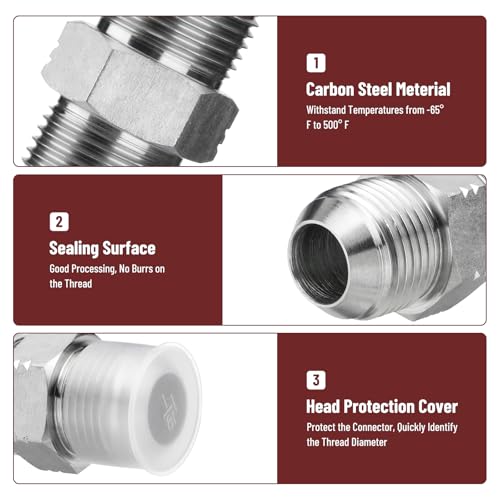 Image of 10 Pack Hydraulic Hose Adapter Fittings: 3 /4 inch JIC Male x 3 /4 inch JIC Male, Straight Tube Hydraulic Connectors with Protection Cover | Carbon Steel JIC 37 Flare Hydraulic Crimp Connectors with Protective Cover, Secure Connection for Hydraulic Assembly System