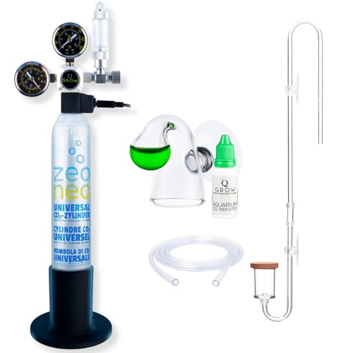 Q-Grow CO2 Anlage Aquarium Komplettset – einfach und universell - Inkl. transparentem Diffusor, Dauertest, Druckminderer, 425g CO2 Flasche, bis 1000L