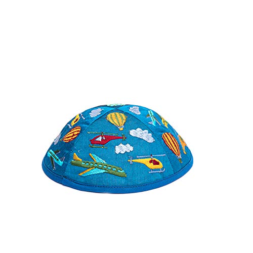 EMANUEL Yair Kippah for Kids Multi-Colored Embroidered Airplains Children Yarmulke