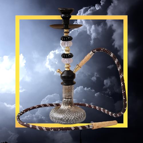 Image of Russian Hookah, 40.6 cm Height, Black Glass with Crystal and Gold Accents