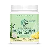 Sunwarrior Plant-Based Beauty Greens Collagen Powder, Organic and Vegan with Hyaluronic Acid, and Biotin (Pina Colada)