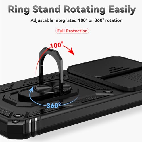 for Samsung Galaxy S24 FE Case with Slide Camera Cover HD Screen Protector [Military Grade 16ft. Drop Tested] Magnetic Ring Holder Kickstand Protective Phone Case for Galaxy S24 FE 5G 2024, Black by PUSHIMEI - Used condition - Image 5