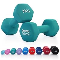 Core Balance Neoprene Hex Dumbbells, Pair, 3kg, Teal