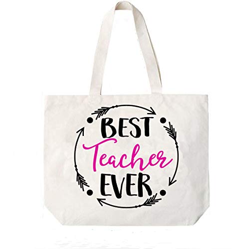 Best Teacher Ever Canvas Tote Book Bag Appreciation Gift