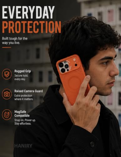Image of iPhone 14 Pro Max Case Cover | Premium Compatible Mag-Safe Style Shockproof Back Cover for iPhone 14 Pro Max | Camera Protection Mobile Case (Orange)