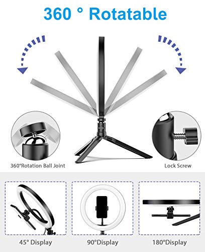 EasyULT Selfie Ringleuchte Stativ mit Fernbedienung, LED Selfie Ringlicht, Tischringlicht mit 3 Lichtmodi + 10… – Bild 6