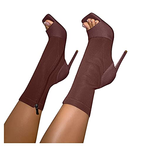 AODONG Cowboy Boots for Women, Women Knee High Platform Boots Retro Ankle Boots Squared Toe Peep Toe Winter Short Boots Brown