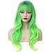 BERON Long Wavy Soft Synthetic Wig with Straight Bangs for Women Girls Wig Cap Included (Mint Green)