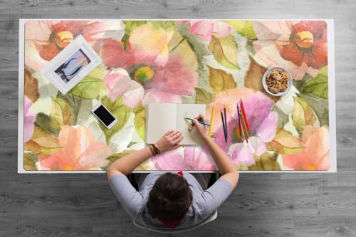 Couverture de bureau 120x60 cm en PVC imperméable motif fleurs peintes