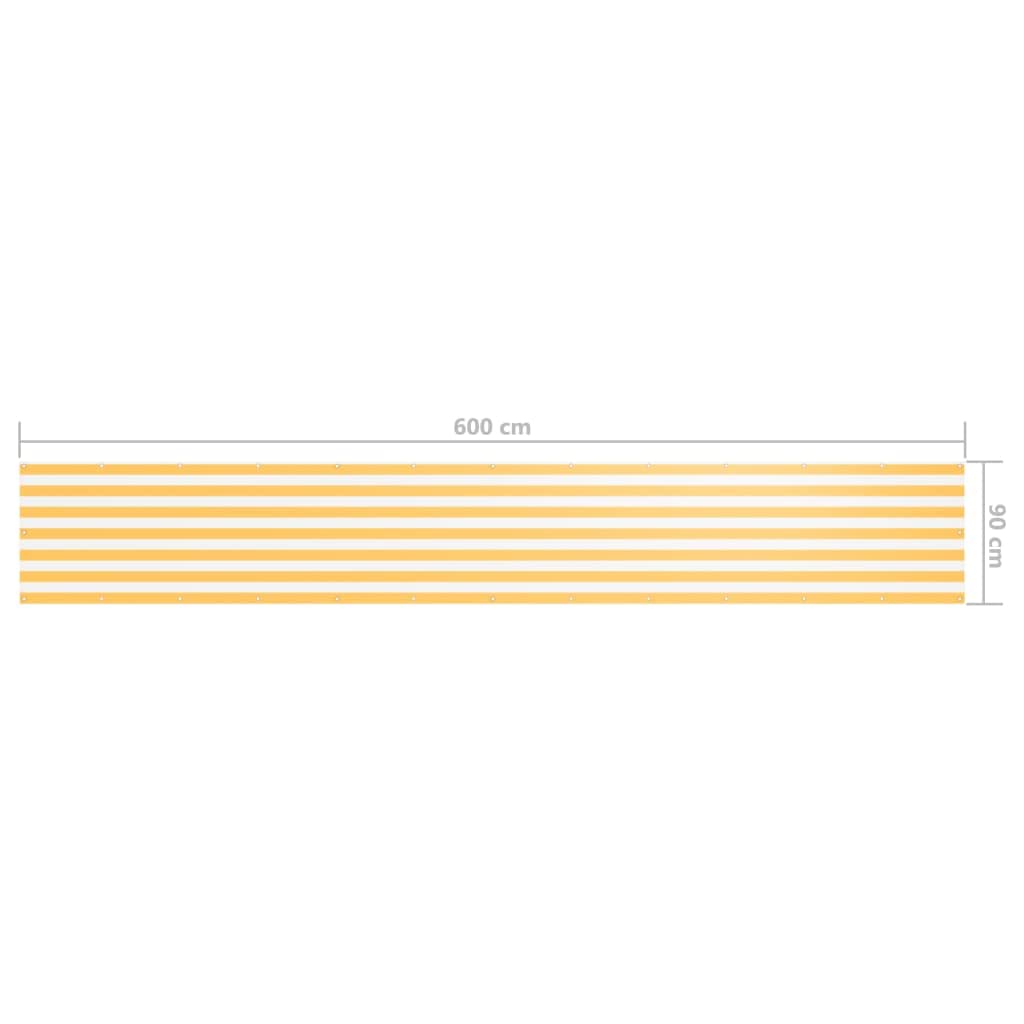 Protección visual para balcón, protección solar y cortavientos de tela Oxford resistente, 90 x 600 cm, blanco amarillo, impermeable con protección UV, ideal para balcón, terraza, jardín