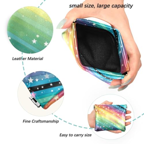 Colorful Striped Stars Coin Purse Leather Pouch Change Purse, Squeeze Coin Pouch for Cards, Keys & Lipsticks, Unisex2