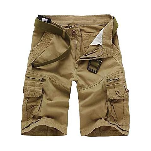 AKARMY Men's Lightweight Multi Pocket Cotton Casual Cargo Shorts,Outdoor Twill Camo Shorts with Zipper Pockets(No Belt) 038 Khaki Cover