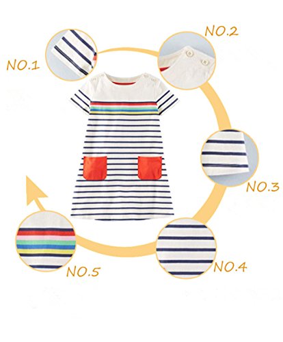 Image of HILEELANG Toddler Girl Cotton Casual Dress Summer Short Sleeve Basic Tunic Playwear Shirt Dresses