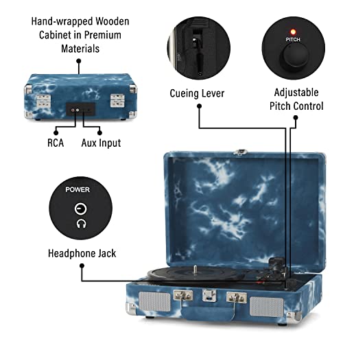 Image of Crosley CR8005F-IN Cruiser Plus Record Player, Indigo | 3-Speed Turntable, Bluetooth In / Out, Built-in Stereo Speakers, Isolated Internal Speakers Minimize Vibration