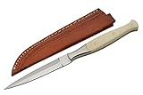 SZCO Supplies DH-8037BO Slim Full Tang Bone Handle File Work Double Edged Knife with Sheath, 8.5' Length
