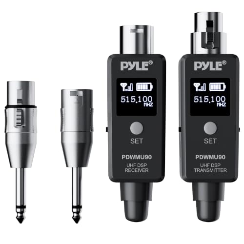 Image of Pyle Wireless XLR Transmitter and Receiver | UHF Adapter for Dynamic Mics | USB rechargeable UHF wireless XLR system with 90 ft range, 48kHz audio, and 1-to-10 receiver pairing