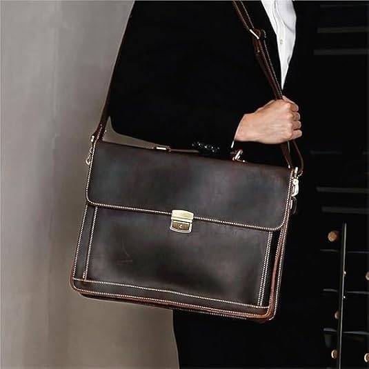 Commuter Messenger Bag Briefcase Men's Genuine Leather Business Handbag 16.9 Inch Computer