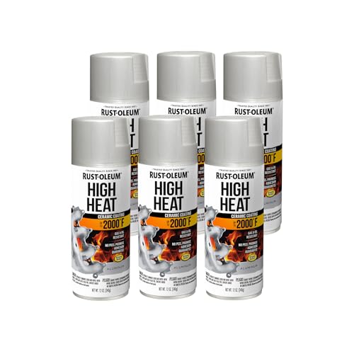 Rust-Oleum 248904-6PK Automotive High Heat Spray Paint, Flat Aluminum 12 Ounce, 6 Pack