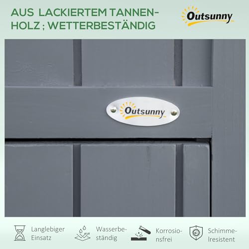 Outsunny Gartenschrank Holz Geräteschrank Gartenhaus mit Giebeldach Holzhütte Geräteschuppen 129 x 51,5 x 180 cm Grau+Schwarz