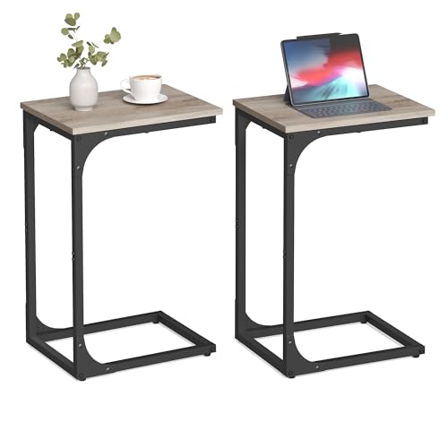 Image of VASAGLE C-Shaped End Table Set of 2, Small Sofa Side Table with Metal Frame